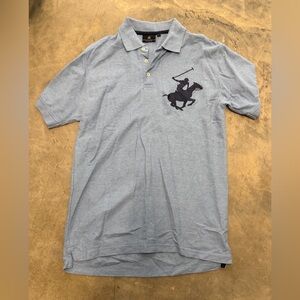 Beverly Hills Polo Club Embroidered Mens Polo Shirt Blue Horse Jockey Logo Sz L